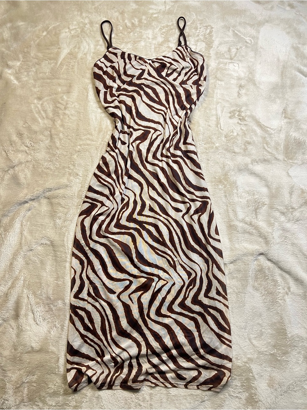 Camila Coelho Brown and Ivory Zebra Print Slip Dress Size Large